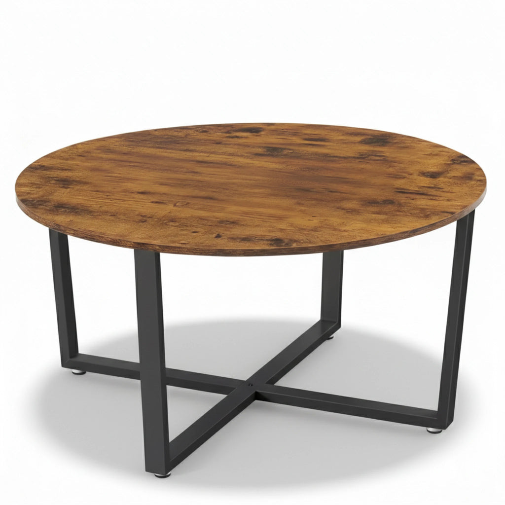 Table Basse Ronde Industrielle en Bois | Serafino