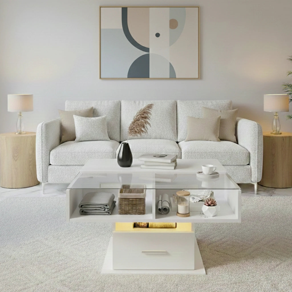 Table Basse Relevable Blanche en Bois | Sorella