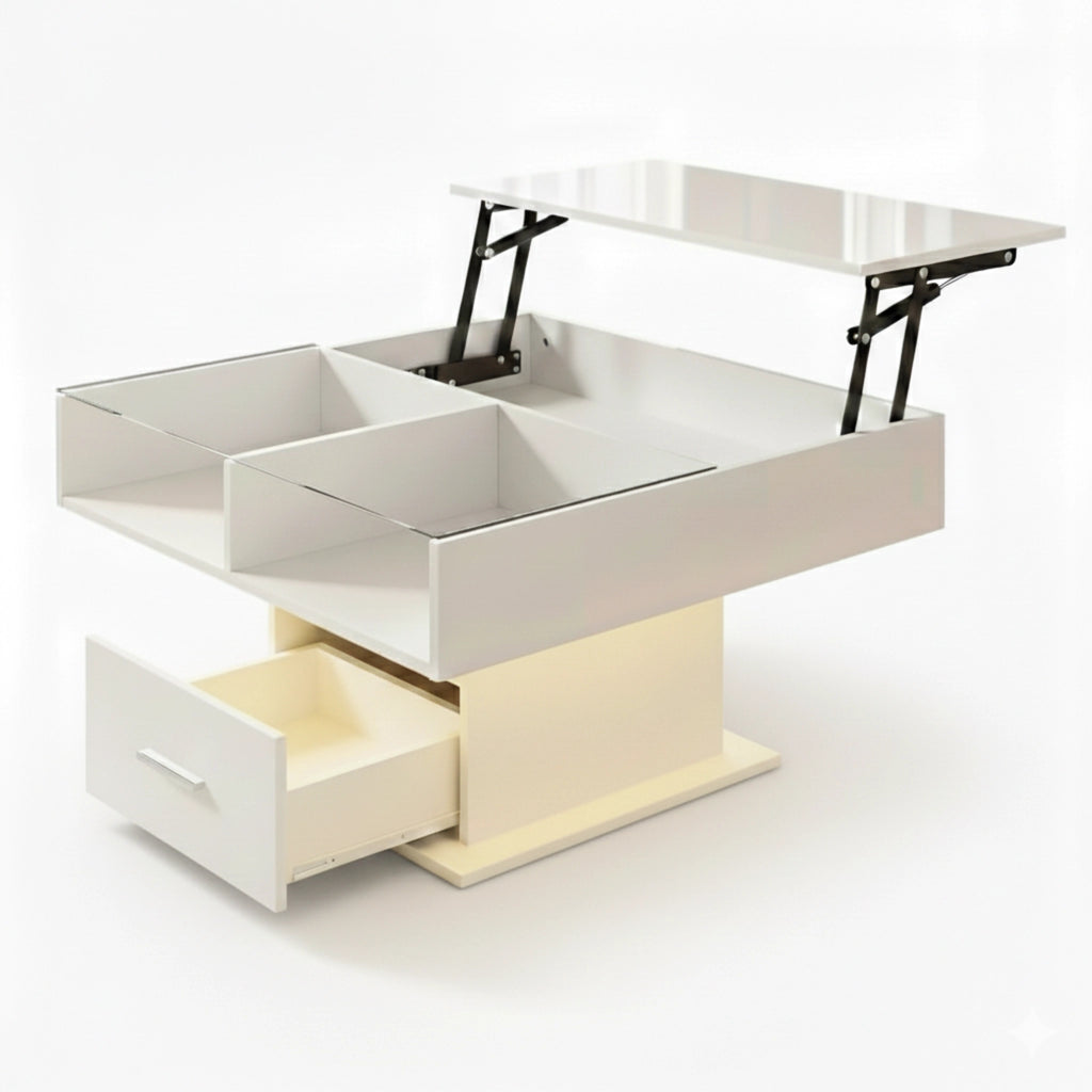 Table Basse Relevable Blanche en Bois | Sorella