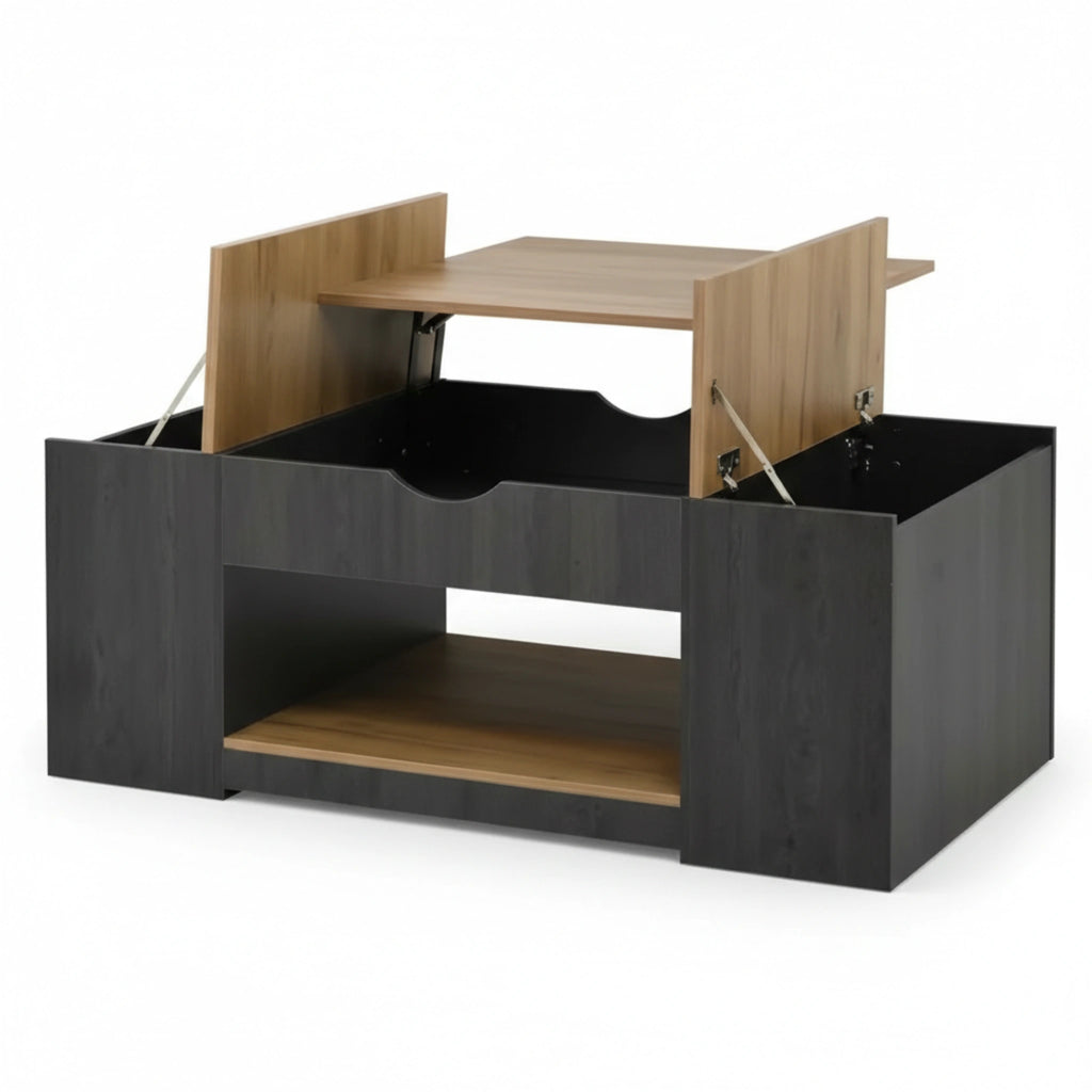 Table Basse Relevable Noir en Bois | Valerio